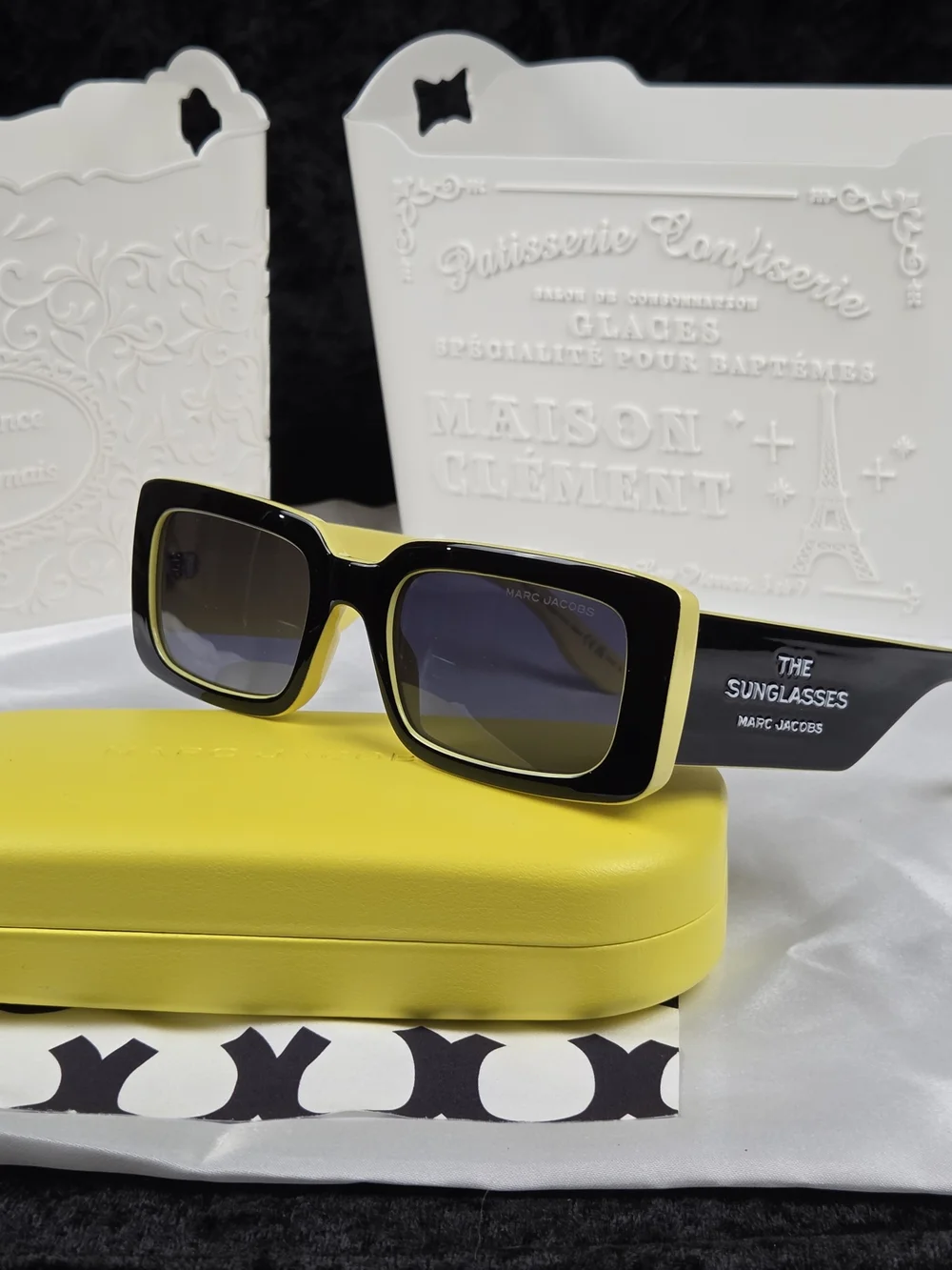 Marc Jacobs 'The Sunglasses' Black & Yellow Rectangular Sunglasses